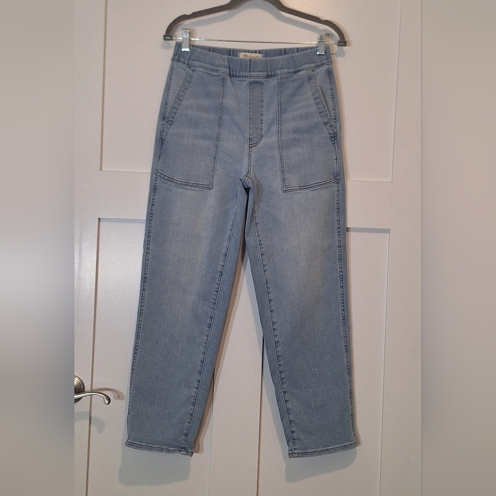 Madewell Pull On Relaxed Jeans Bellview Wash Straight Cropped Patch Pockets XS